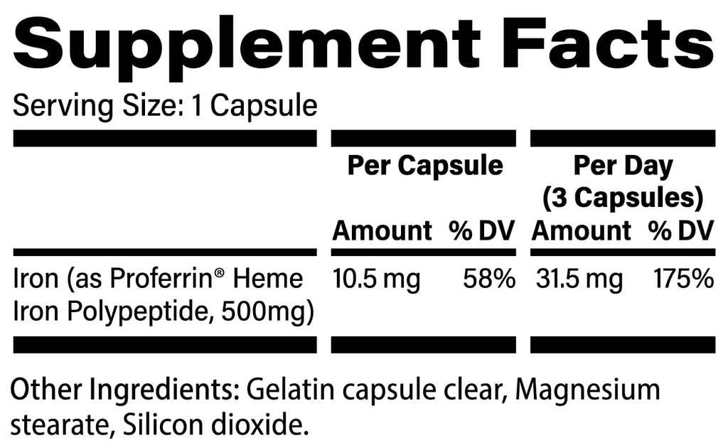 Proferrin Clear Heme Iron Supplement, 90 Capsules- Superior Absorption, Easy on The Gut, Natural, Made in The US - FENGGESTORE20