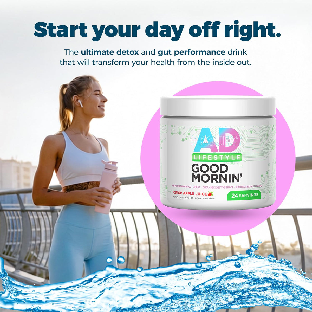 Project AD Life Good Morning Detox and Performance Drink, Naturally Flavored and Formulated with L-GLutamine, Apple Cider Vinegar, and Aloe Vera (24 Servings, Summer Fruits) - FENGGESTORE20