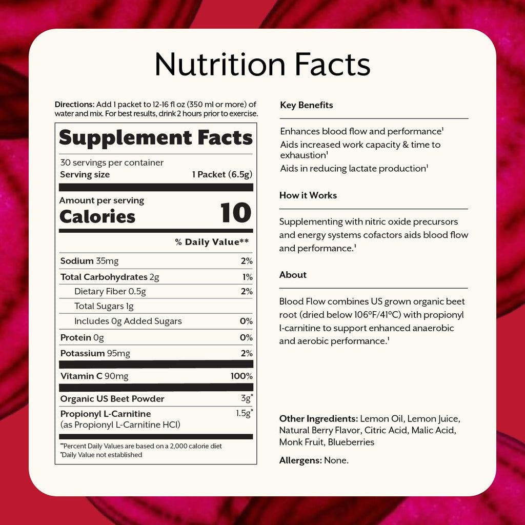 ProMix Nutrition Blood Flow - Nitric Oxide Supplement with Organic US Beet Root Powder - Cold Pressed, Low Temp Dehydration - 30 Servings - FENGGESTORE20