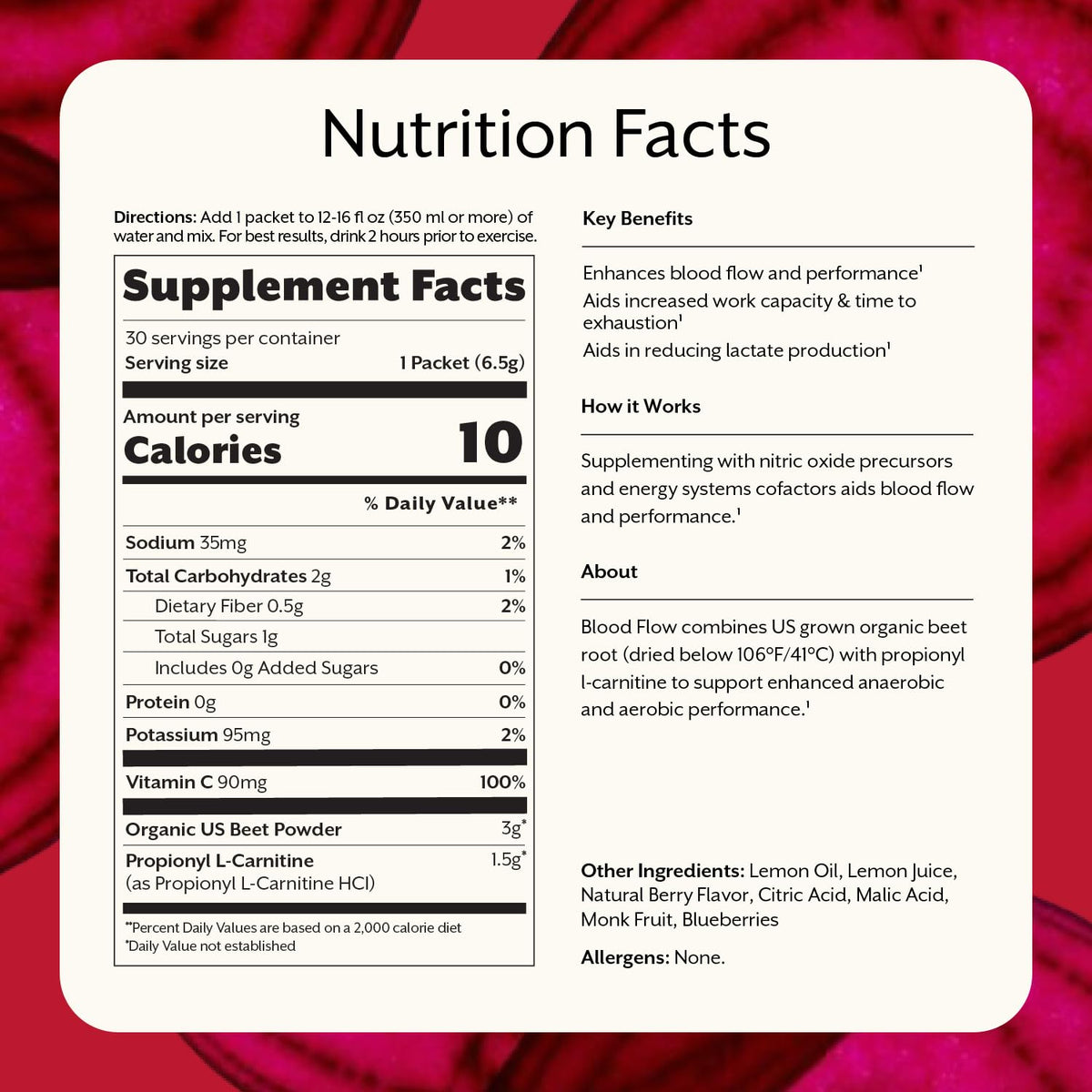 ProMix Nutrition Blood Flow - Nitric Oxide Supplement with Organic US Beet Root Powder - Cold Pressed, Low Temp Dehydration - 30 Servings - FENGGESTORE20