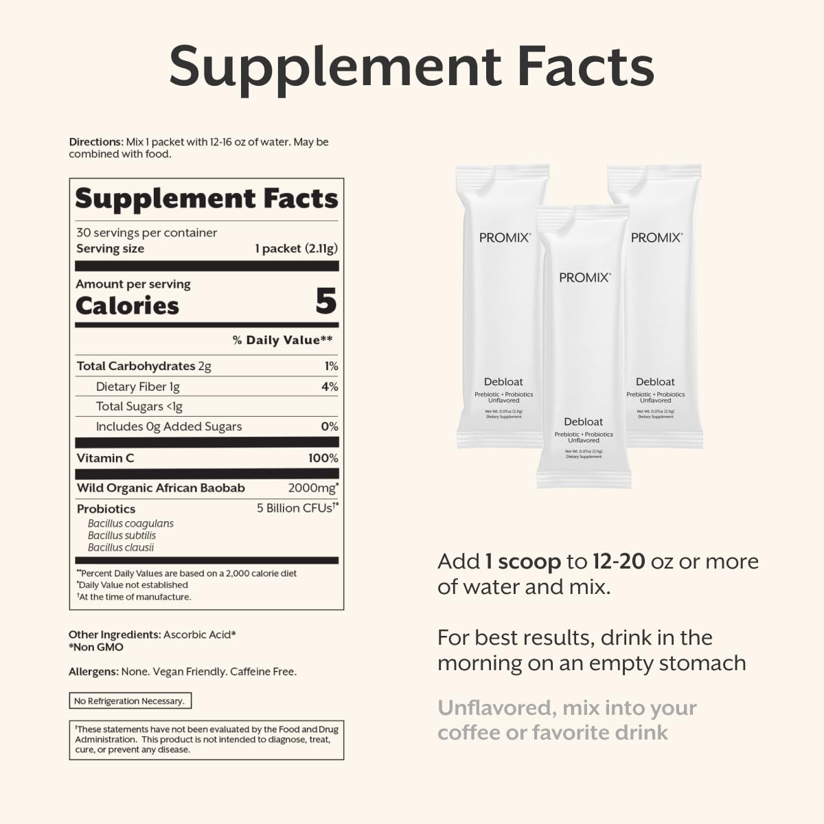 ProMix Nutrition Debloat Prebiotics and Probiotics Immune Support Supplement for Digestion, Cortisol Health, Gut Cleanse - Unflavored - 30 Servings (Pack of 30) - FENGGESTORE20