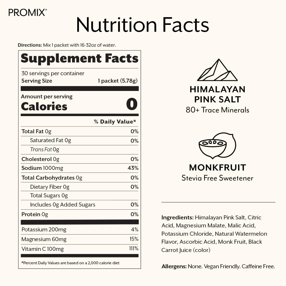 ProMix Nutrition Electrolytes Powder Hydration Packets - Himalayan Pink Salt, Magnesium, Potassium, Vitamin C - Salted Watermelon, - FENGGESTORE20