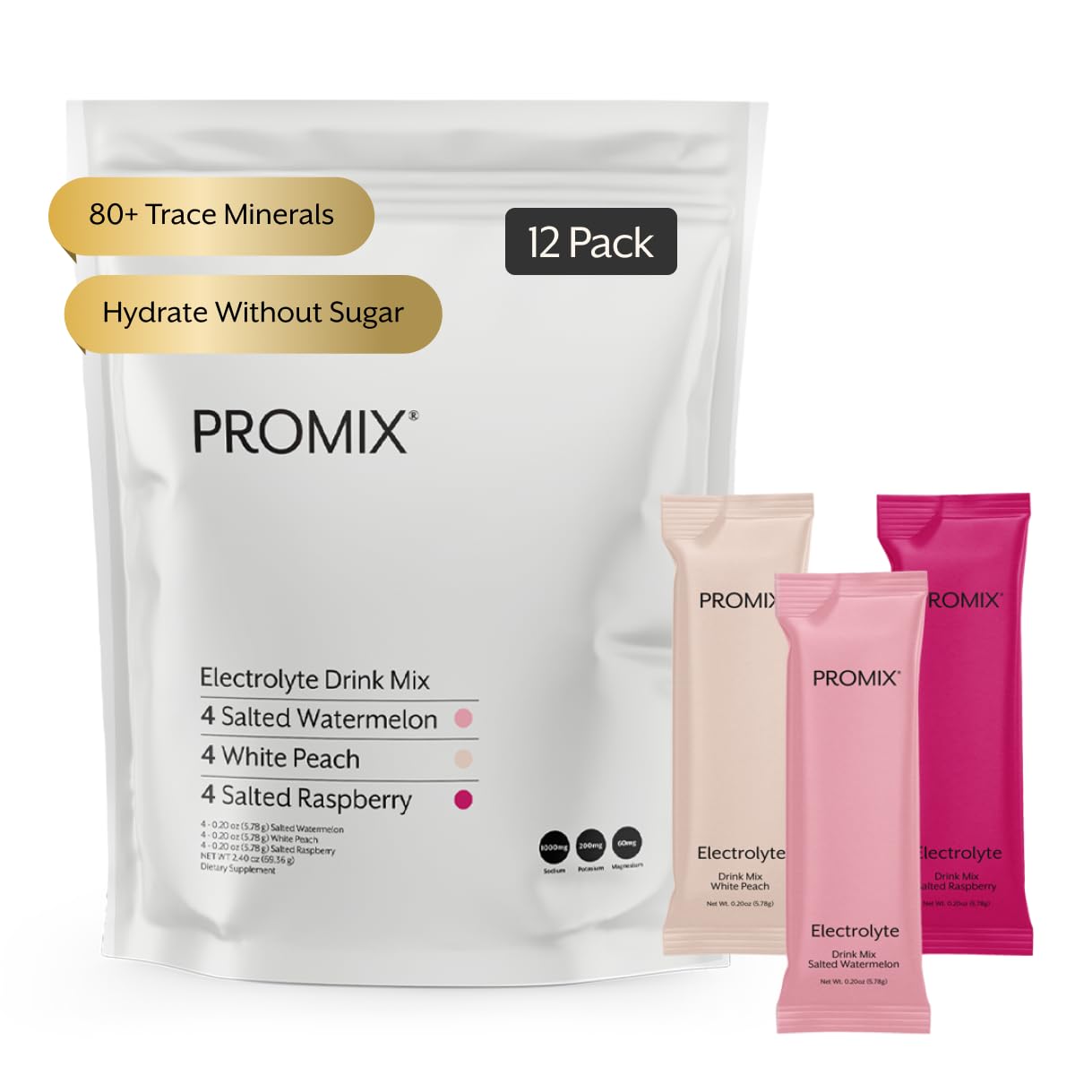 ProMix Nutrition Electrolytes Powder Hydration Packets - Himalayan Pink Salt, Magnesium, Potassium, Vitamin C - Variety Pack, Lightly Sweetened - 12 Servings (Pack of 12) - FENGGESTORE20