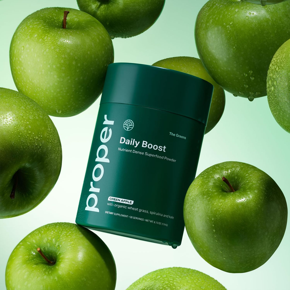 Proper, The Greens Daily Boost Organic Greens Powder. Whole Food, Apple Flavour Veggie Powder Superfood with Wheatgrass, Spirulina, Chlorella, Probiotics. - FENGGESTORE20