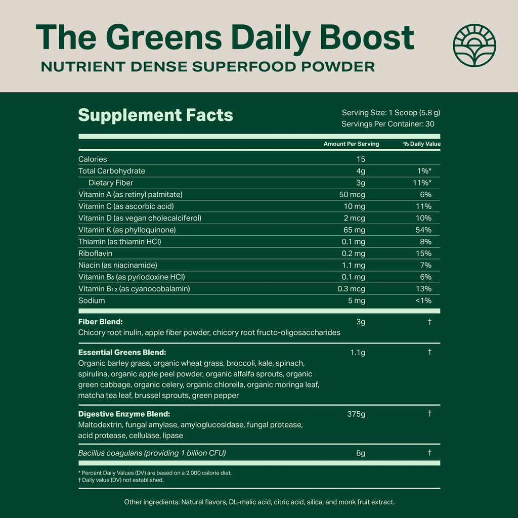 Proper, The Greens Daily Boost Organic Greens Powder. Whole Food, Apple Flavour Veggie Powder Superfood with Wheatgrass, Spirulina, Chlorella, Probiotics. - FENGGESTORE20