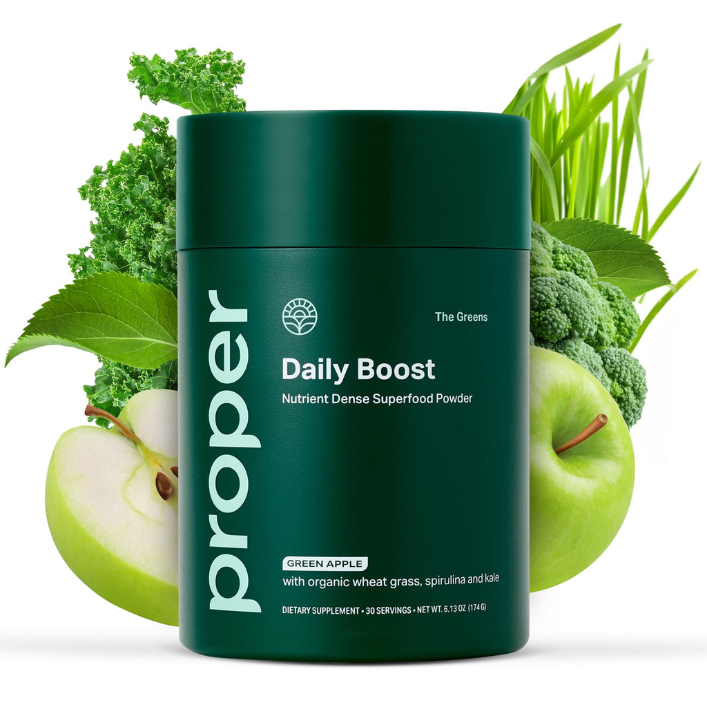 Proper, The Greens Daily Boost Organic Greens Powder. Whole Food, Apple Flavour Veggie Powder Superfood with Wheatgrass, Spirulina, Chlorella, Probiotics. - FENGGESTORE20