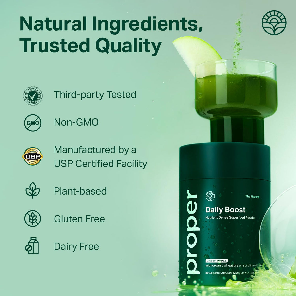Proper, The Greens Daily Boost Organic Greens Powder. Whole Food, Apple Flavour Veggie Powder Superfood with Wheatgrass, Spirulina, Chlorella, Probiotics. - FENGGESTORE20