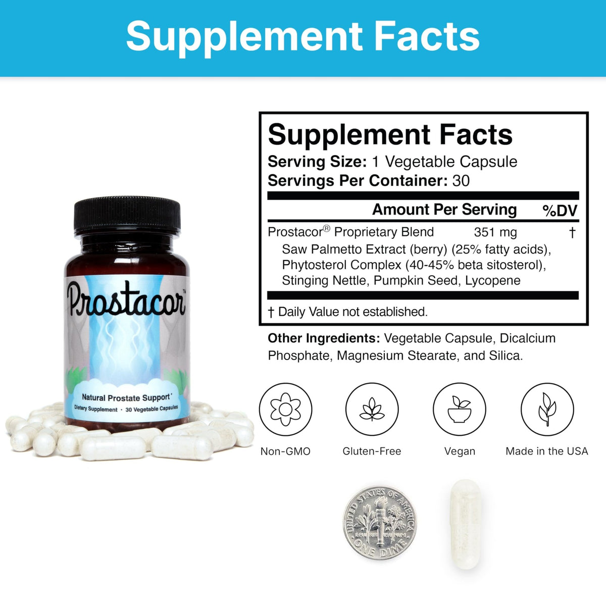 Prostacor - Natural Prostate Support Supplement - Non-GMO, Vegan, Gluten-Free - FENGGESTORE20