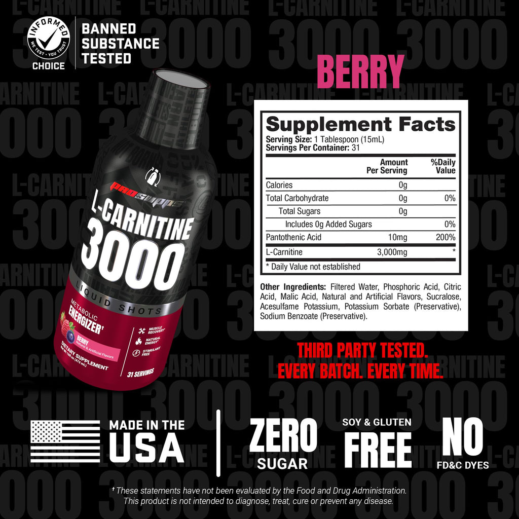 ProSupps L-Carnitine Liquid 3000, Stimulant-Free Liquid Shots for Men & Women - Clean Workout Drink for Energy, Performance & Muscle Recovery - FENGGESTORE20