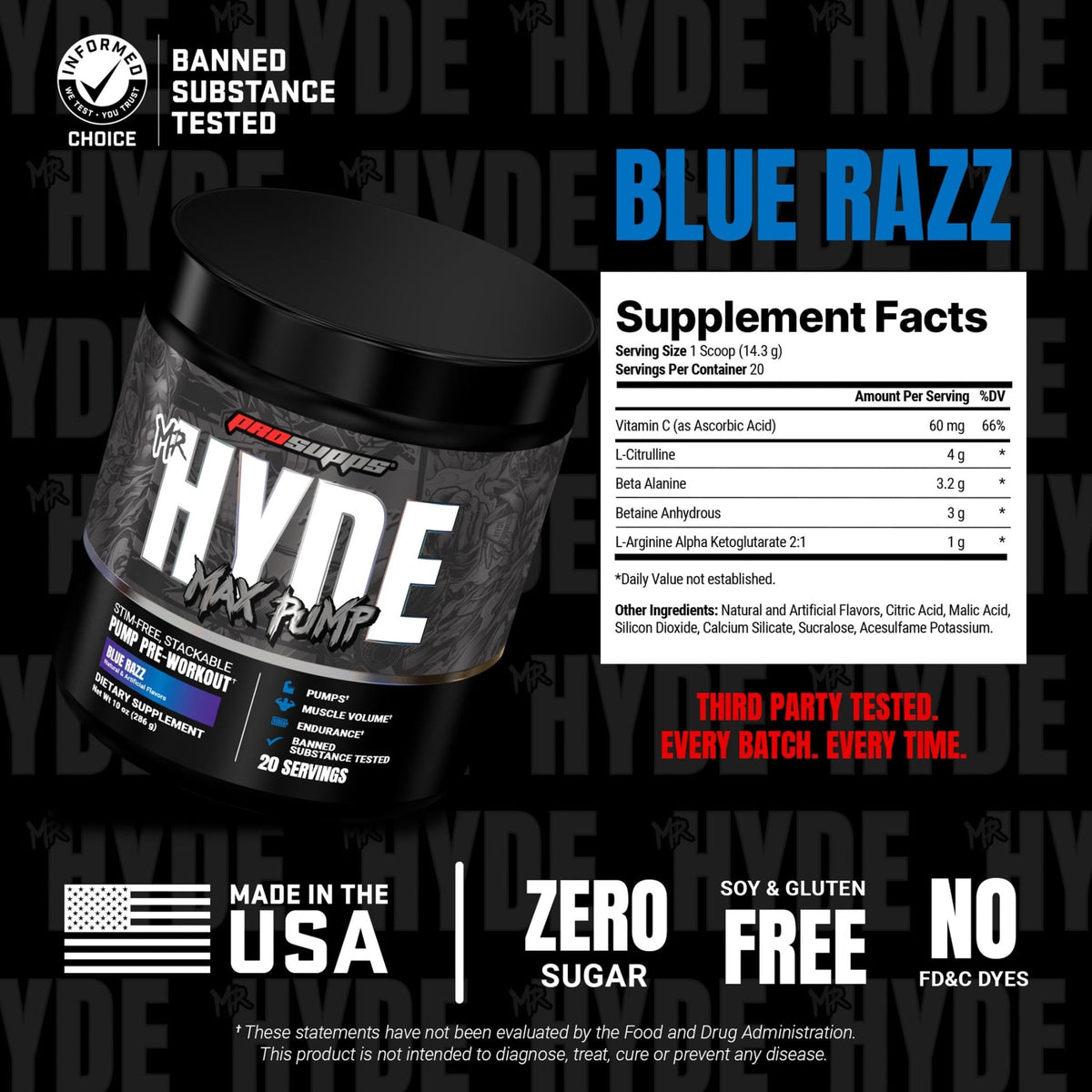 ProSupps Mr. Hyde Max Pump Pre Workout Powder - Stim-Free Preworkout Supports Blood Flow, Muscle Volume & Endurance - Caffeine-Free Nitric Oxide Gym & Fitness Supplements - FENGGESTORE20