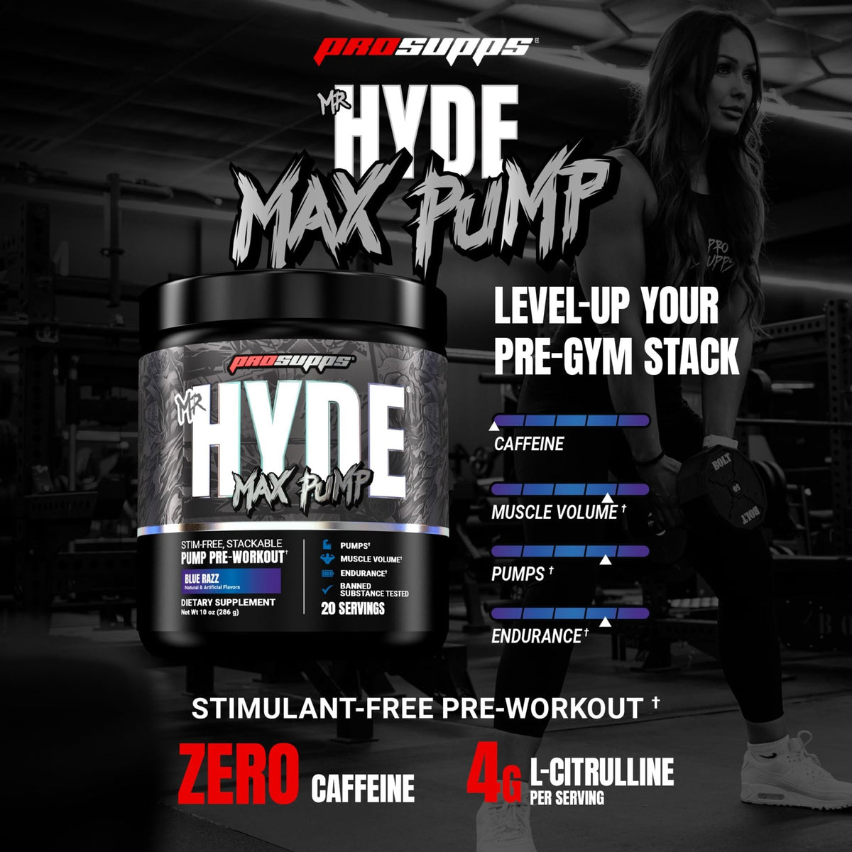 ProSupps Mr. Hyde Max Pump Pre Workout Powder - Stim-Free Preworkout Supports Blood Flow, Muscle Volume & Endurance - Caffeine-Free Nitric Oxide Gym & Fitness Supplements - FENGGESTORE20