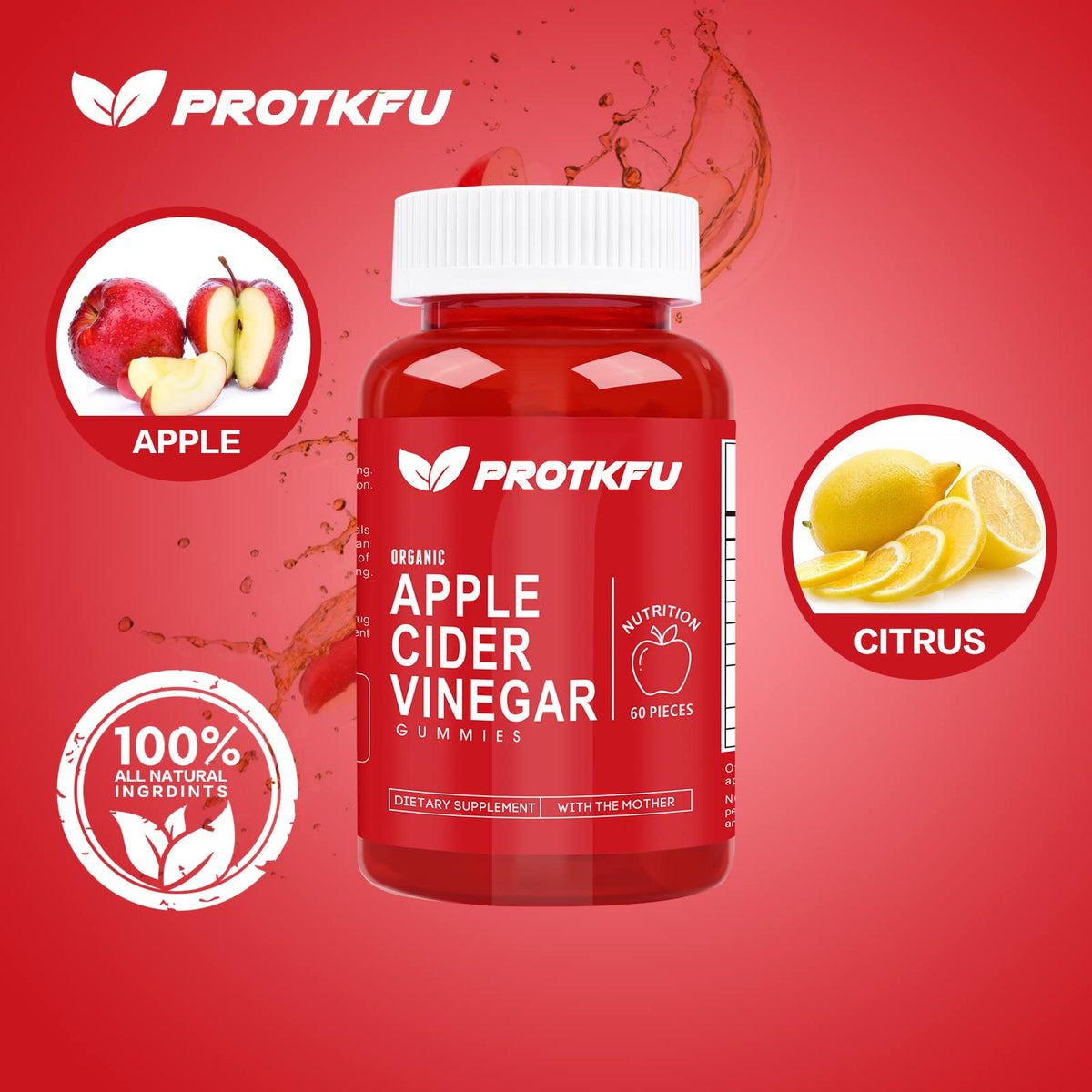 ProTKFU Apple Cider Vinegar Gummies, 120 Count Max Strength 1000mg ACV Gummies with Vitamin B12 & B6, for Metabolism, Digestion, Detox, Gut & Immune Health - FENGGESTORE20
