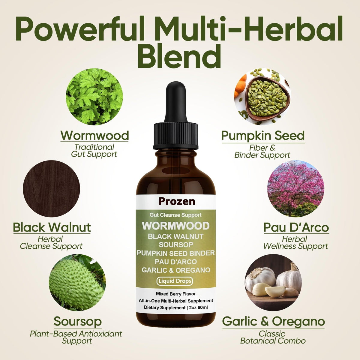 PROZEN Wormwood Gut Cleanse & Detox Drops – Nuvian Black Walnut,Clove, Soursop, Pumpkin Seed, PAU D’Arco, Garlic & Oregano – Mixed Berry Digestive Support - FENGGESTORE20