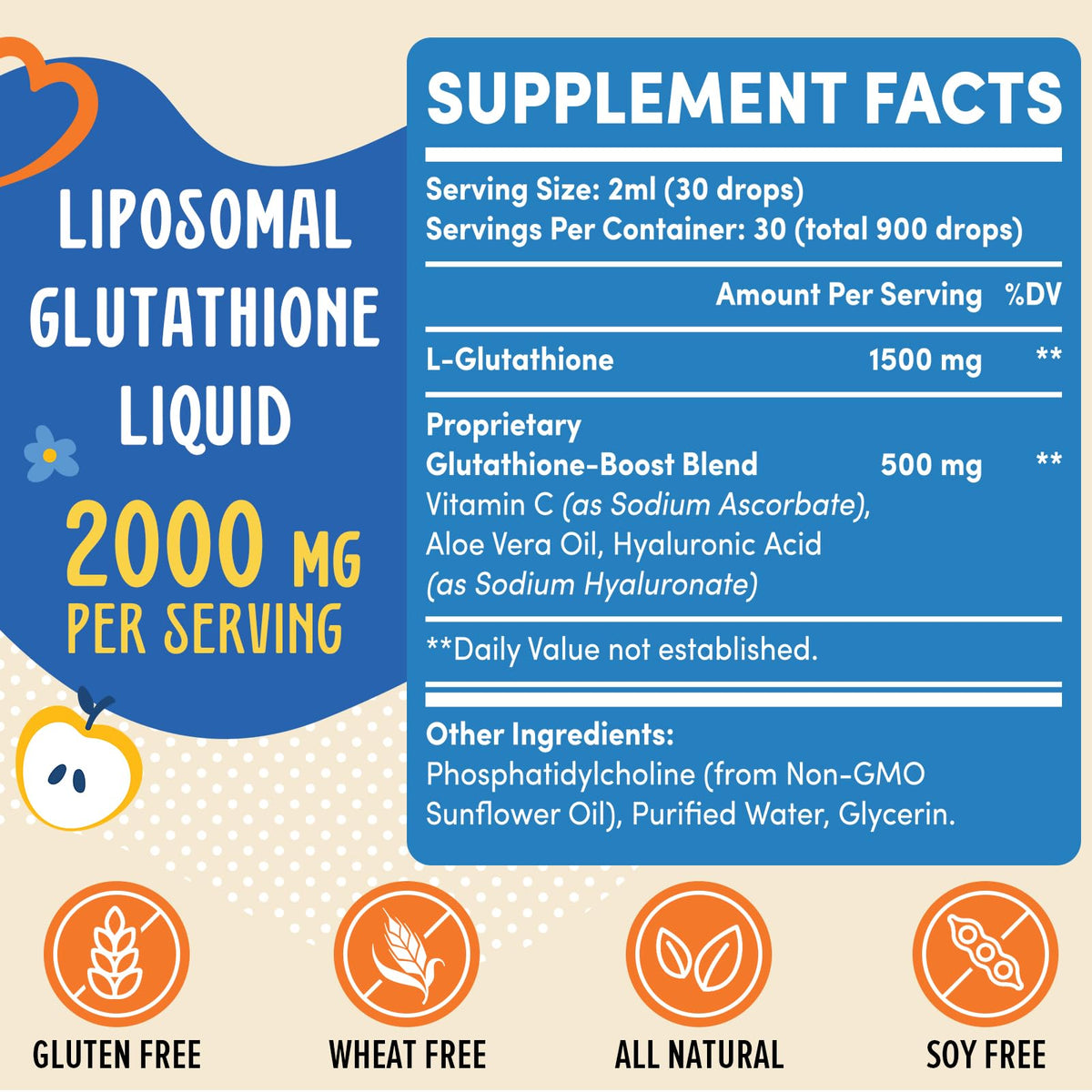 Prunucis 2000MG Liposomal Glutathione Liquid, 98% Absorption, Active Form L-Glutathione Supplement, - FENGGESTORE20