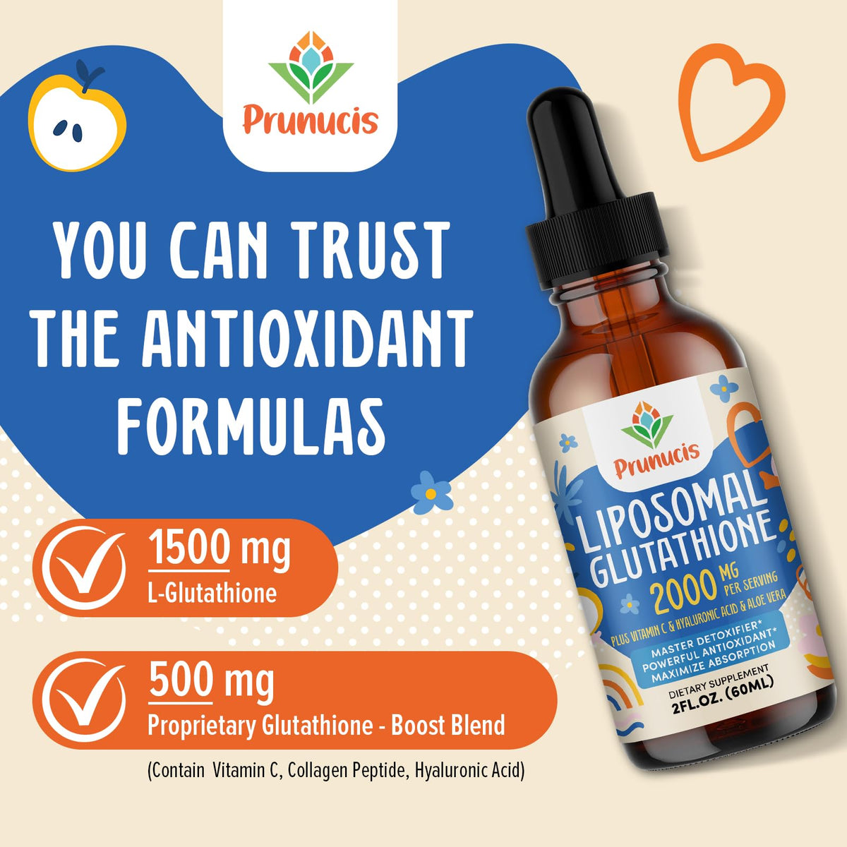 Prunucis 2000MG Liposomal Glutathione Liquid, 98% Absorption, Active Form L-Glutathione Supplement, - FENGGESTORE20