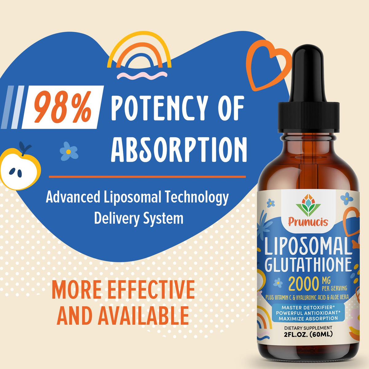 Prunucis 2000MG Liposomal Glutathione Liquid, 98% Absorption, Active Form L-Glutathione Supplement, - FENGGESTORE20