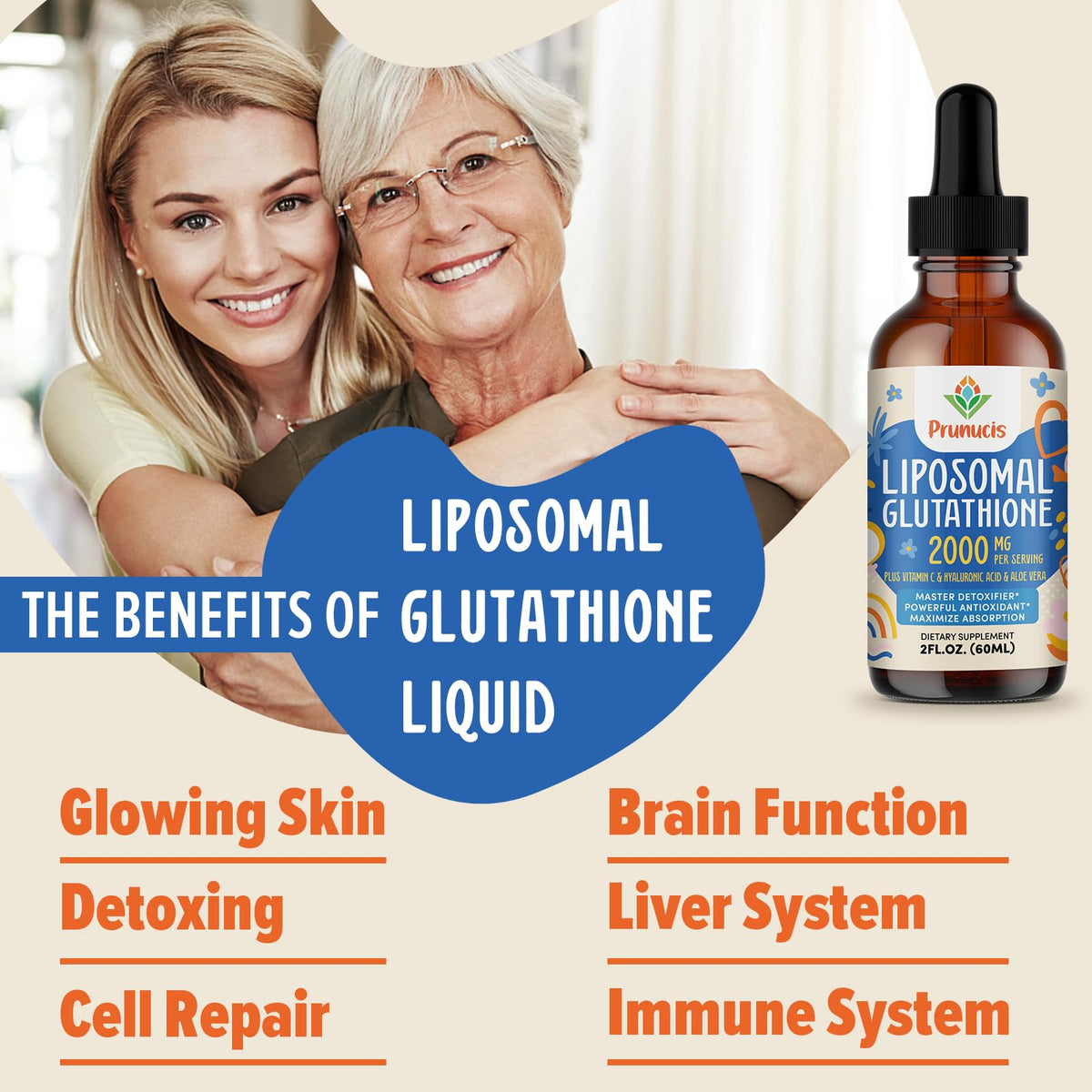 Prunucis 2000MG Liposomal Glutathione Liquid, 98% Absorption, Active Form L-Glutathione Supplement, - FENGGESTORE20