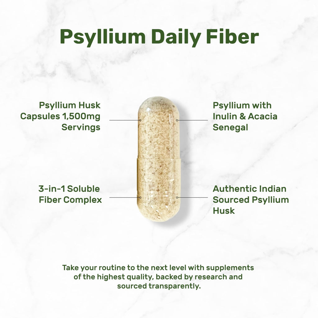 Psyllium Husk 1500mg Per Serving, 300 Capsules – 3 in 1 Fiber Supplement with Inulin & Acacia Complex – Natural Soluble Fiber - FENGGESTORE20