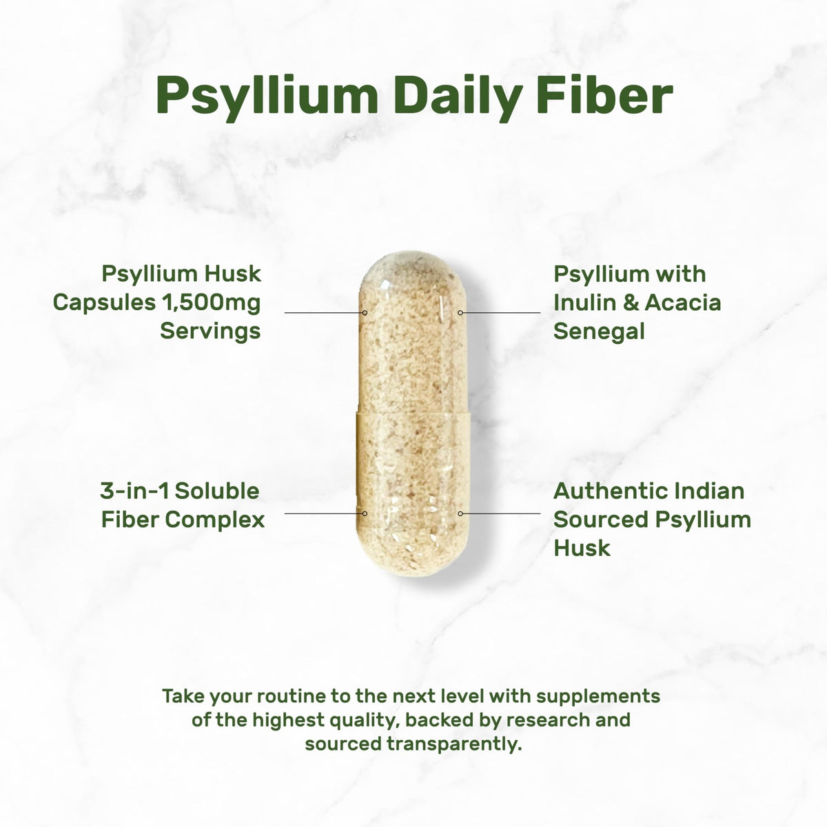Psyllium Husk 1500mg Per Serving, 300 Capsules – 3 in 1 Fiber Supplement with Inulin & Acacia Complex – Natural Soluble Fiber - FENGGESTORE20