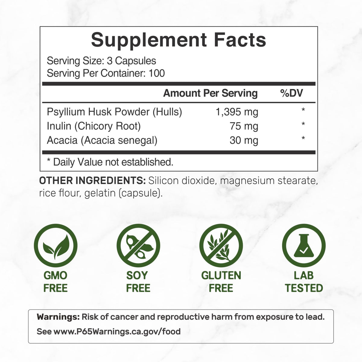 Psyllium Husk 1500mg Per Serving, 300 Capsules – 3 in 1 Fiber Supplement with Inulin & Acacia Complex – Natural Soluble Fiber - FENGGESTORE20