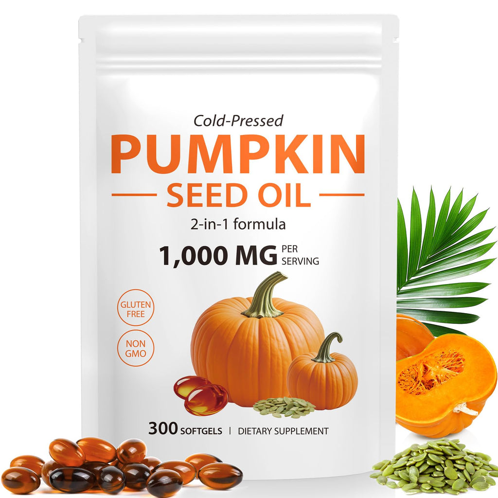 Pumpkin Seed Oil with Saw Palmetto, 1000mg per Serving, 300 Softgels – Cold Pressed Pumpkin Seed Oil Capsules for Hair, Prostate, Urinary & Bladder Health - FENGGESTORE20