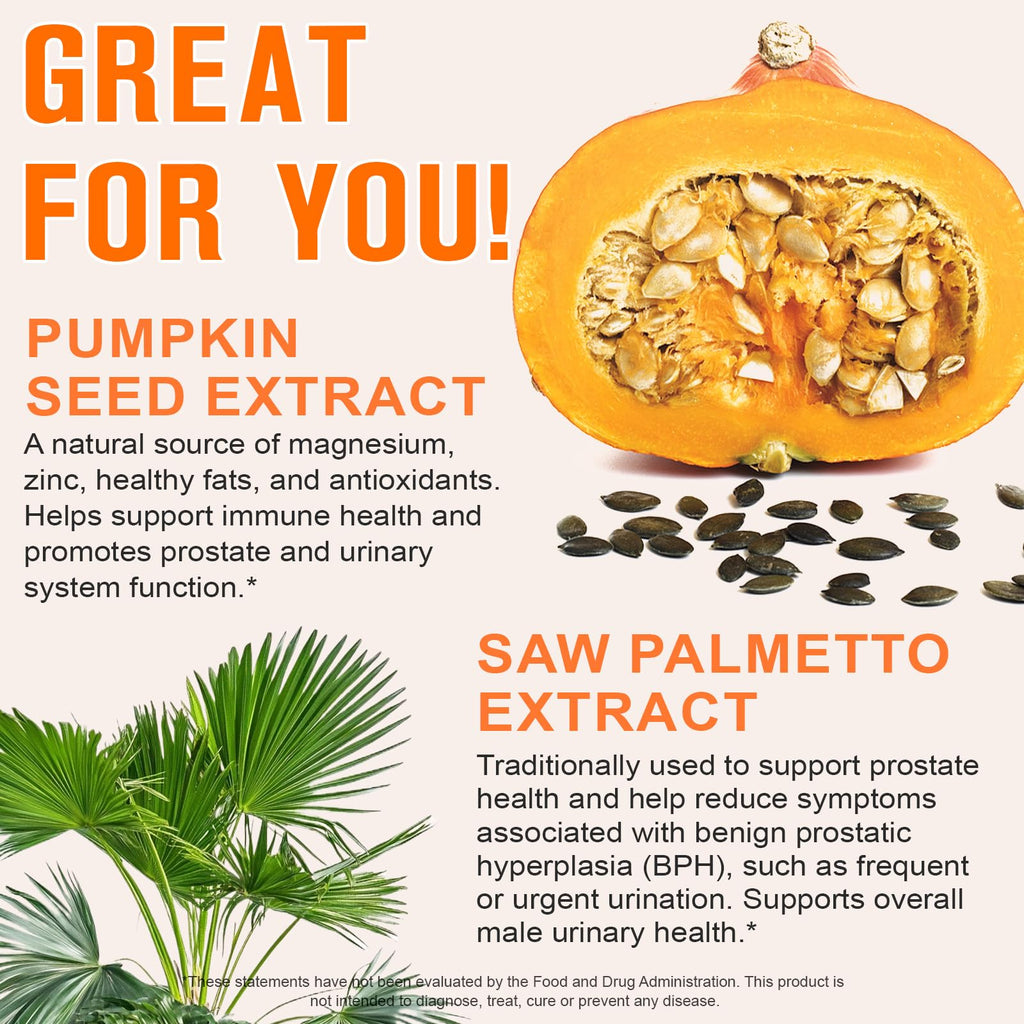 Pumpkin Seed Oil with Saw Palmetto, 1000mg per Serving, 300 Softgels – Cold Pressed Pumpkin Seed Oil Capsules for Hair, Prostate, Urinary & Bladder Health - FENGGESTORE20