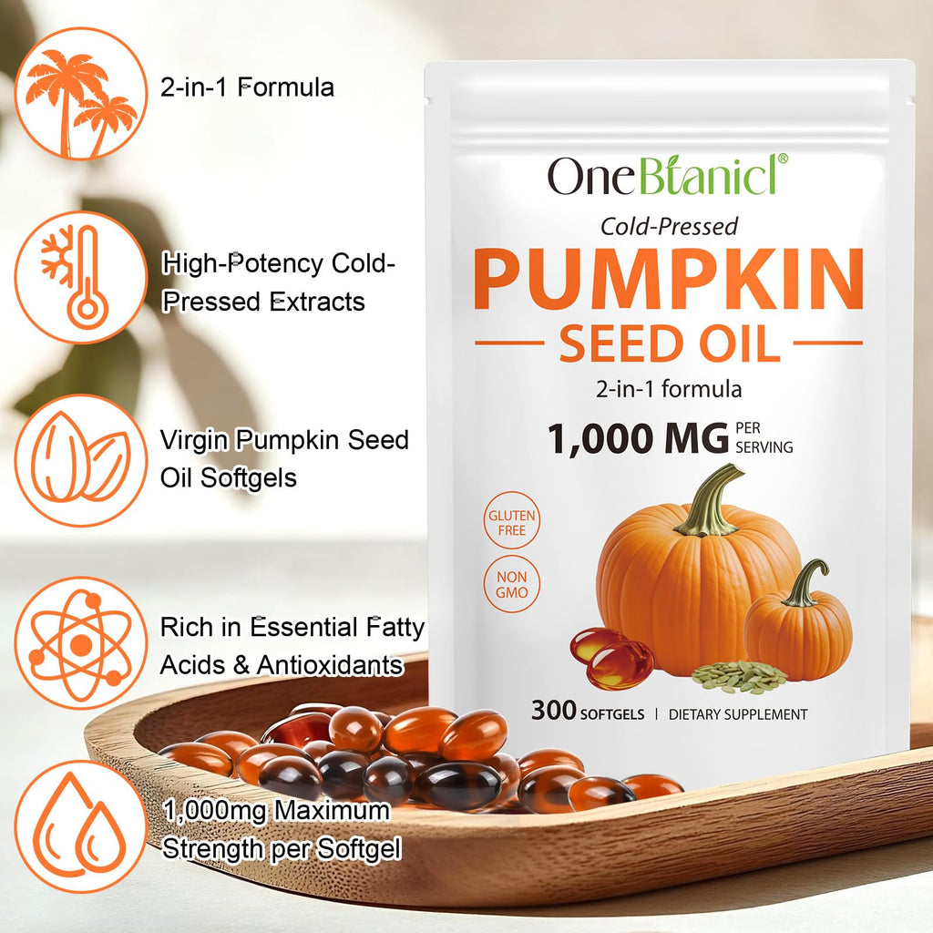 Pumpkin Seed Oil with Saw Palmetto, 1000mg per Serving, 300 Softgels – Cold Pressed Pumpkin Seed Oil Capsules for Hair, Prostate, Urinary & Bladder Health - FENGGESTORE20