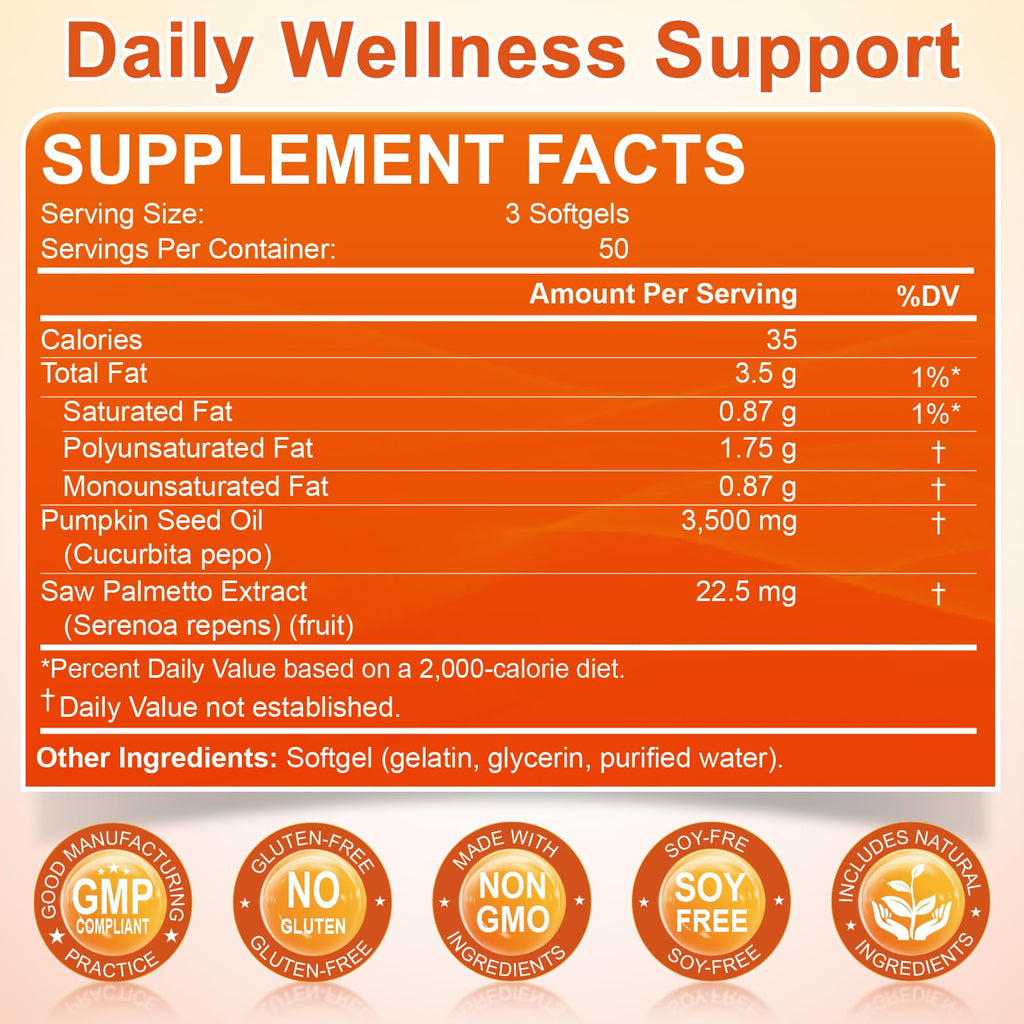 Pumpkin Seed Oil with Saw Palmetto, 3500mg Max Strength per Serving, 150 Softgels, Cold-Pressed with Essential Fatty Acids & Phytosterols, Supports Immune - FENGGESTORE20