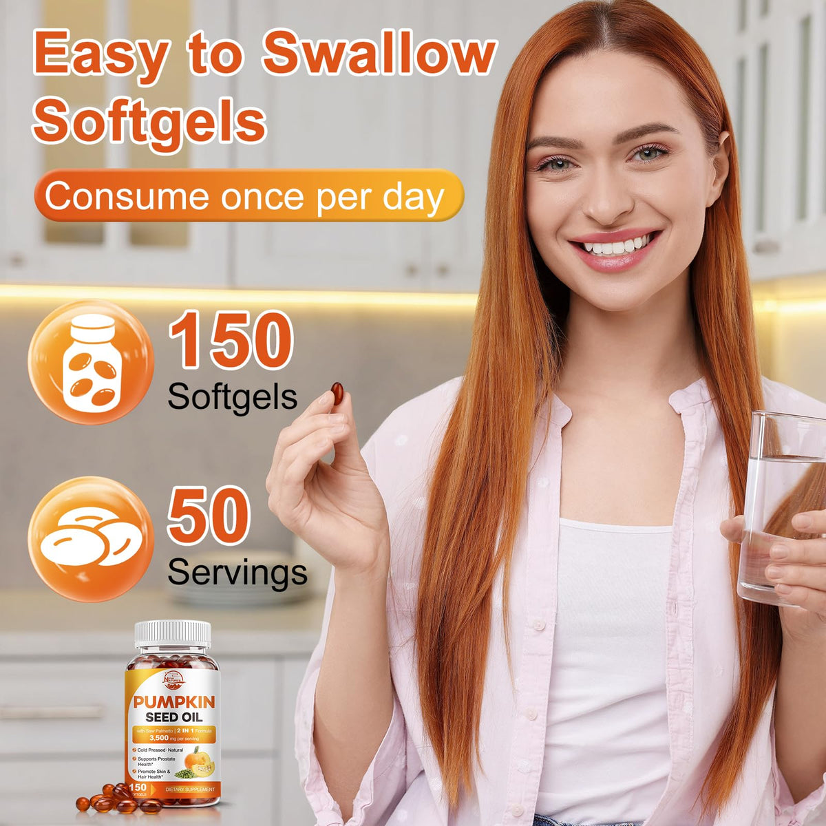 Pumpkin Seed Oil with Saw Palmetto, 3500mg Max Strength per Serving, 150 Softgels, Cold-Pressed with Essential Fatty Acids & Phytosterols, Supports Immune - FENGGESTORE20