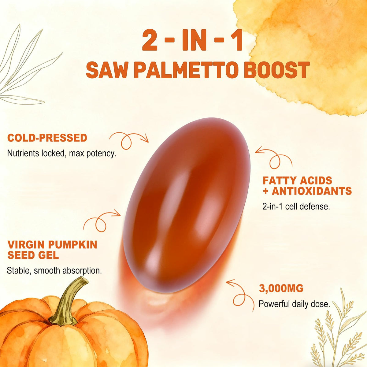 Pumpkin Seed Oil with Saw Palmetto Capsules, 3000mg/serving, 300/600 Softgels | Cold Pressed, Pure Virgin Oil, Essential Fatty Acids & Phytosterols | Supports Hair, Urinary - FENGGESTORE20