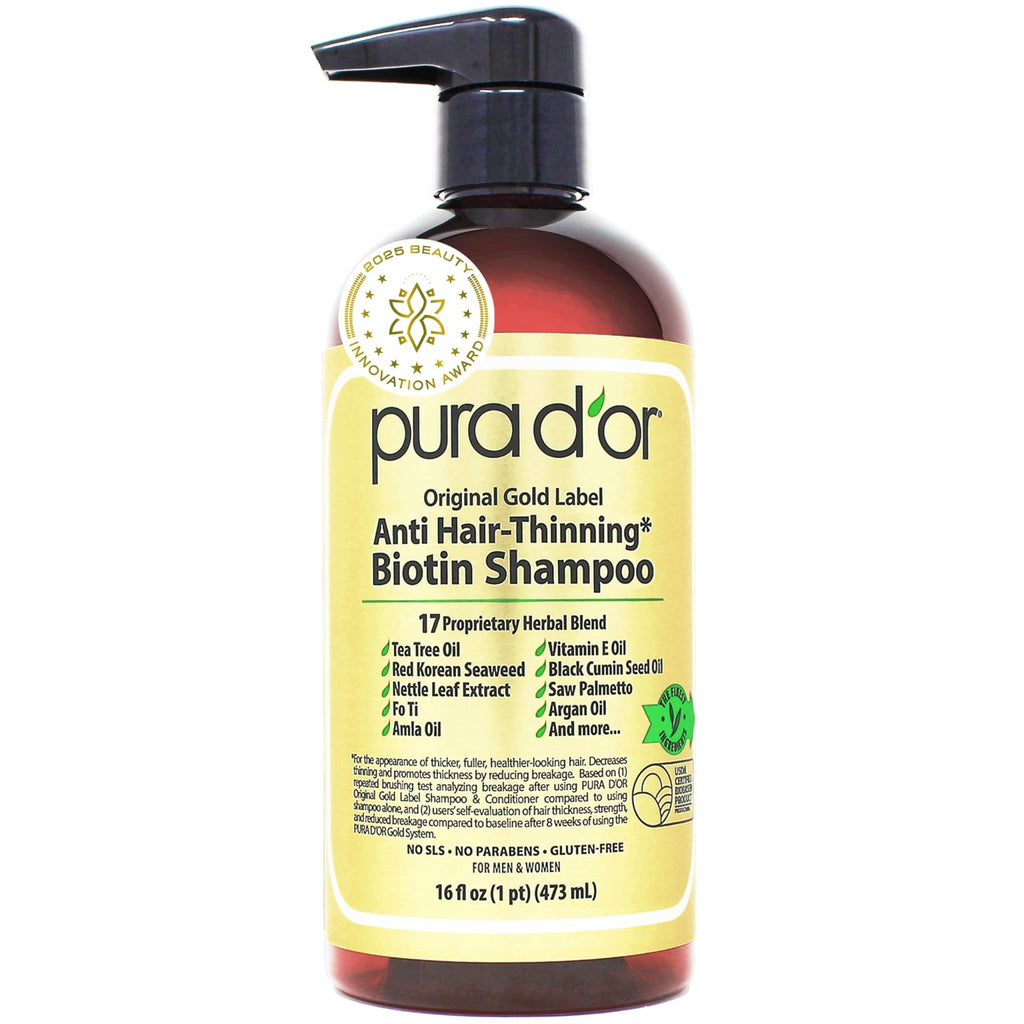 PURA D'OR Original Gold Label Anti-Thinning Shampoo - CLINICALLY TESTED - Biotin & Argan Oil – Sulfate-Free Strengthening & Volumizing for Fuller-Looking Hair, - FENGGESTORE20
