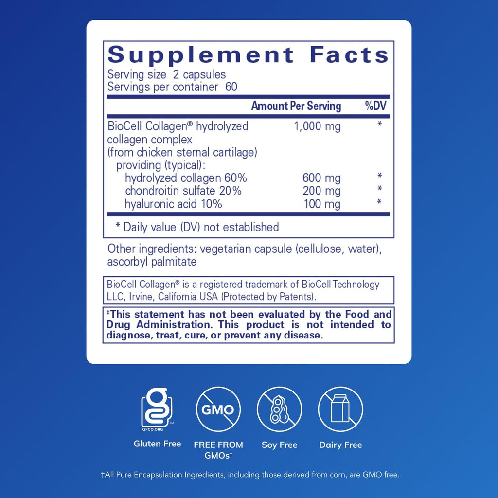 Pure Encapsulations Collagen JS - Skin & Joint Health* - 1,000 mg Hydrolyzed Biocell Collagen - Gluten Free & Non-GMO - 120 Capsules - FENGGESTORE20