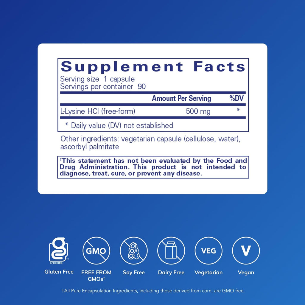 Pure Encapsulations L-Lysine - Essential Amino Acid Supplement for Immune Support & Gum, Lip Health* - with L-Lysine HCl - 90 Capsules - FENGGESTORE20