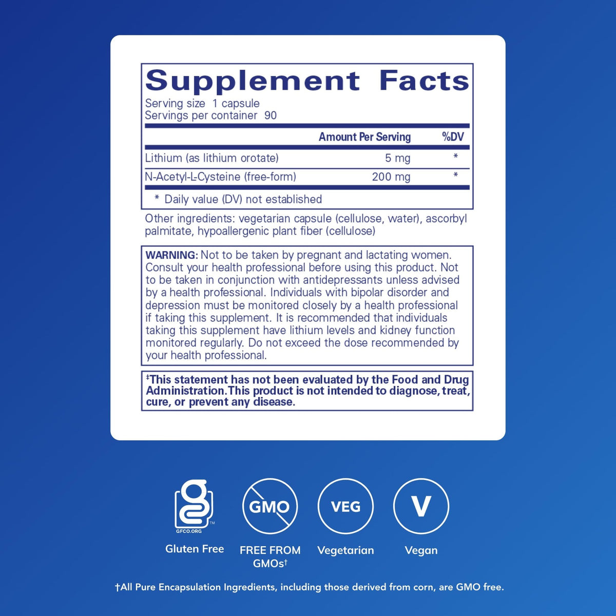 Pure Encapsulations Lithium Orotate 5 mg - Brain Support Supplement - with N-Acetyl-L-Cysteine (NAC) for Memory & Brain Behavior* - Gluten Free & Non-GMO - 90 Capsules - FENGGESTORE20