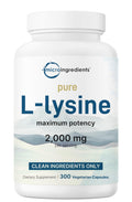 Pure L-Lysine 2,000mg, 300 Veggie Capsules | Maximum Potency, Easily Absorbed, Free Form | Essential Amino Acid for Collagen, Lip, & Immune Support - FENGGESTORE20