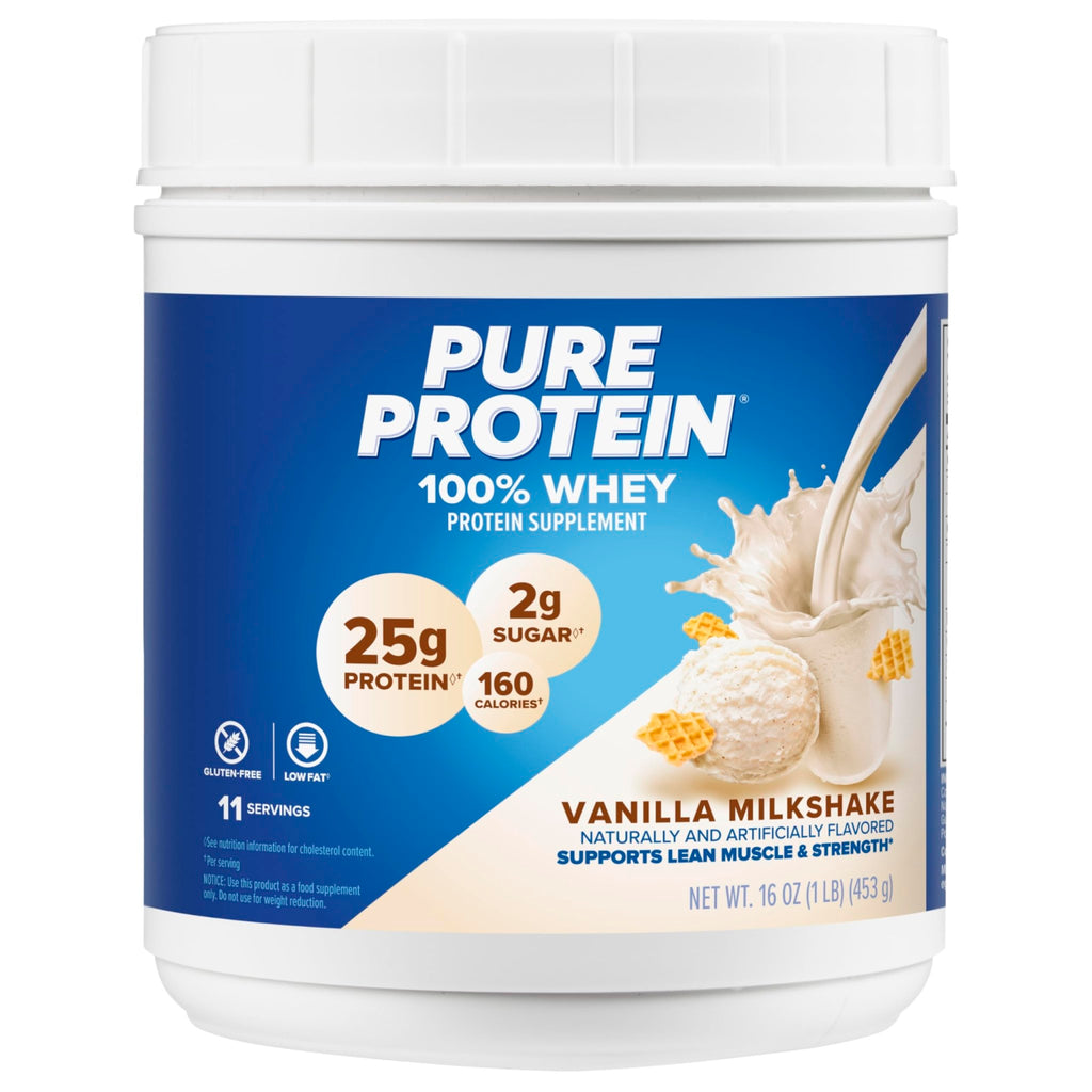 Pure Protein Powder, Whey, High Protein, Low Sugar, Gluten Free, Vanilla Cream, 1 lb - FENGGESTORE20
