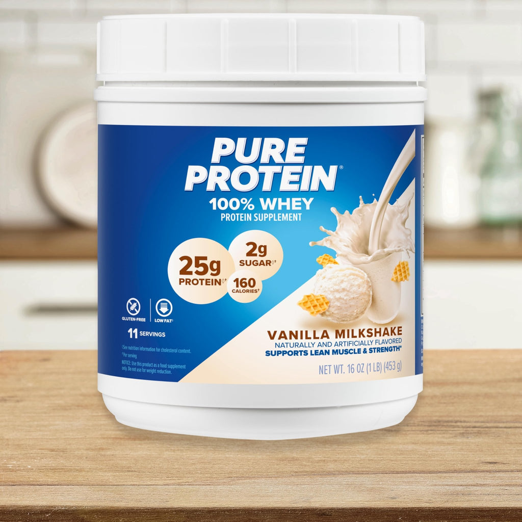 Pure Protein Powder, Whey, High Protein, Low Sugar, Gluten Free, Vanilla Cream, 1 lb - FENGGESTORE20