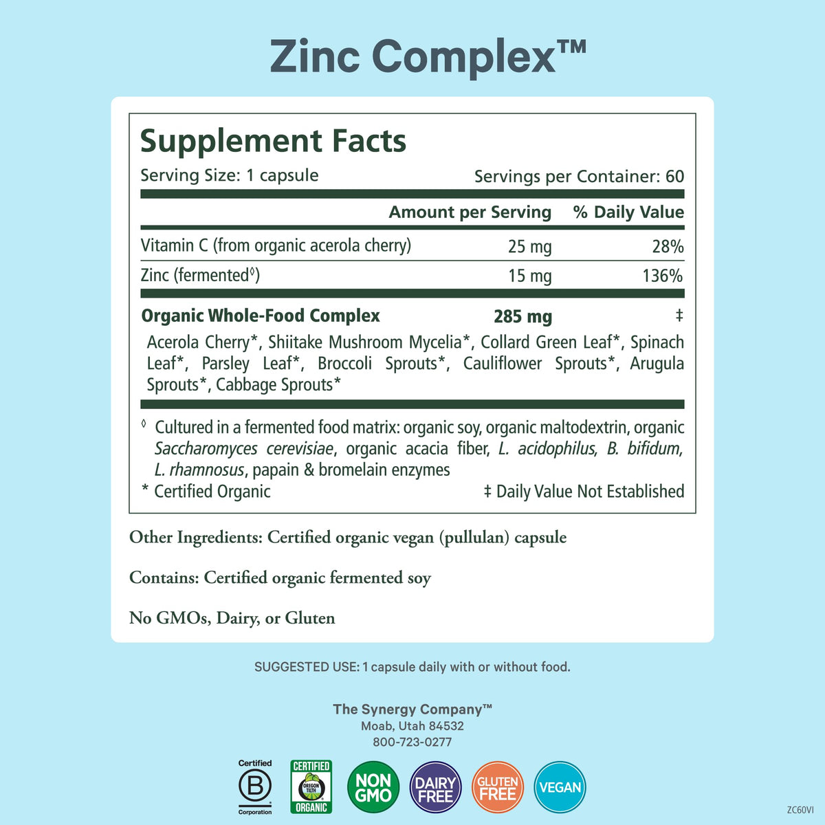 PURE SYNERGY Zinc Complex | Immune Support Supplement | Natural, Vegan Zinc Complex with Vitamin C and Organic Whole Foods | for Immune - FENGGESTORE20