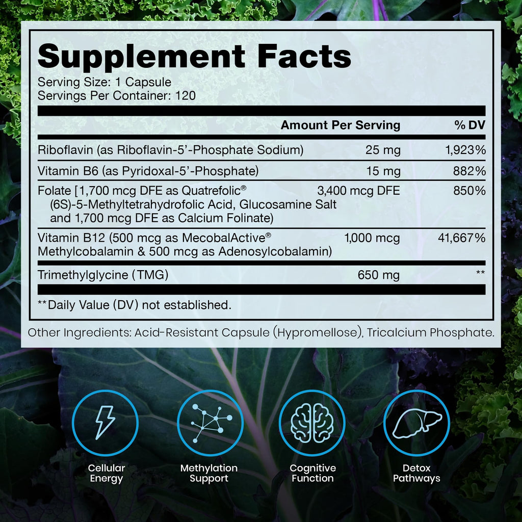 Pure Therapro Rx Methylated B Complex Vitamins Made in USA, 4 Month Supply | Methyl B Complete Quatrefolic 5-MTHF Folate, B12 Methylcobalamin, - FENGGESTORE20