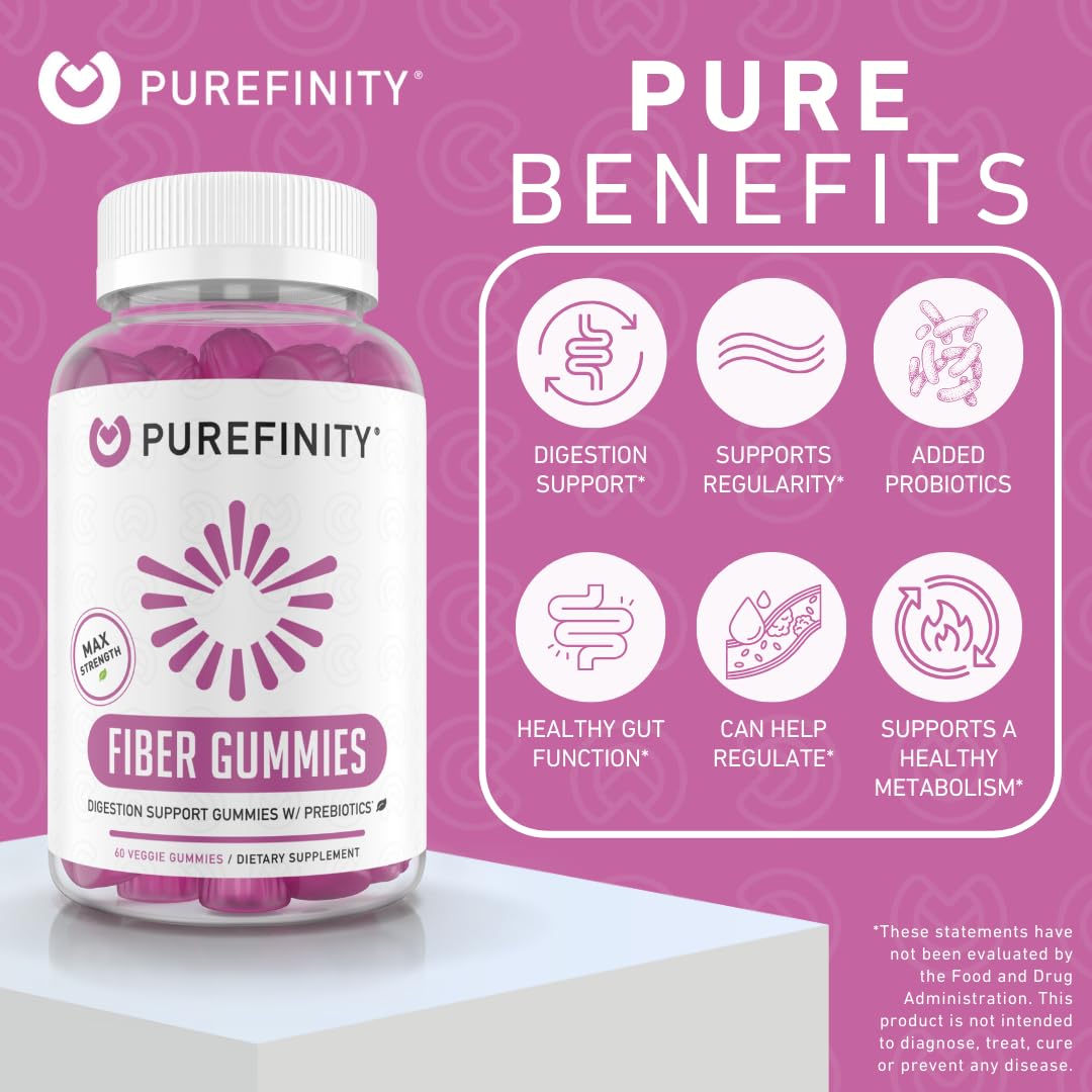 PUREFINITY Fiber Gummies for Adults with Inulin FOS from Chicory Root, Sugar Free Prebiotic Supplement for Daily Digestion - FENGGESTORE20