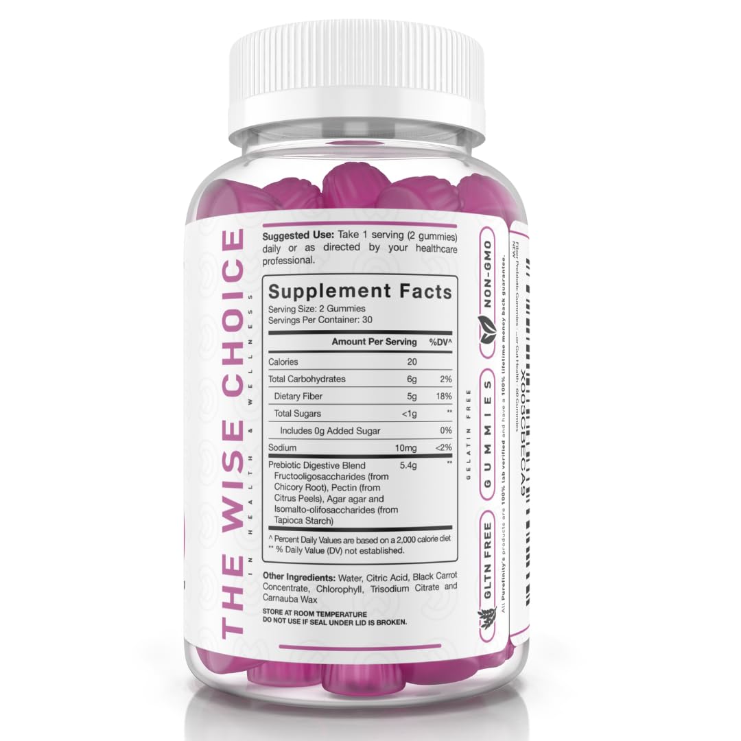 PUREFINITY Fiber Gummies for Adults with Inulin FOS from Chicory Root, Sugar Free Prebiotic Supplement for Daily Digestion - FENGGESTORE20