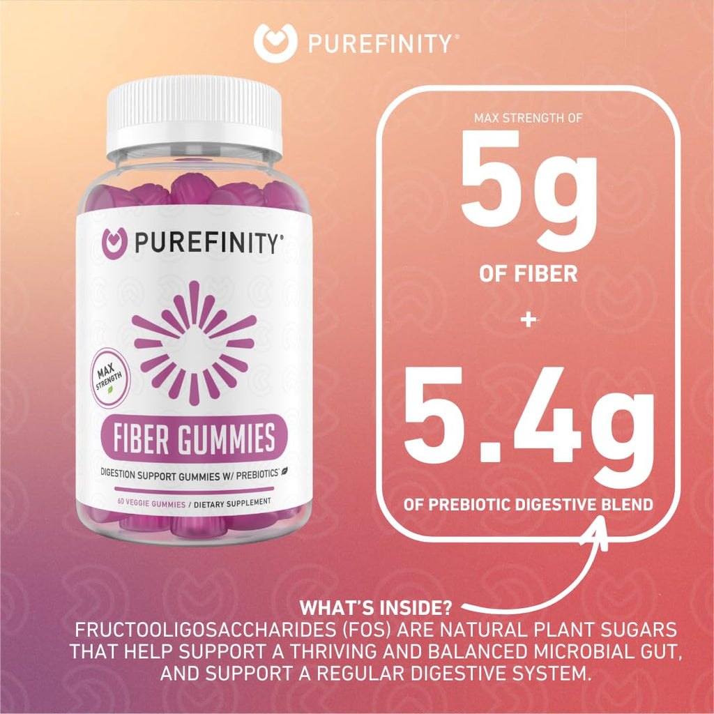 PUREFINITY Fiber Gummies for Adults with Inulin FOS from Chicory Root, Sugar Free Prebiotic Supplement for Daily Digestion - FENGGESTORE20