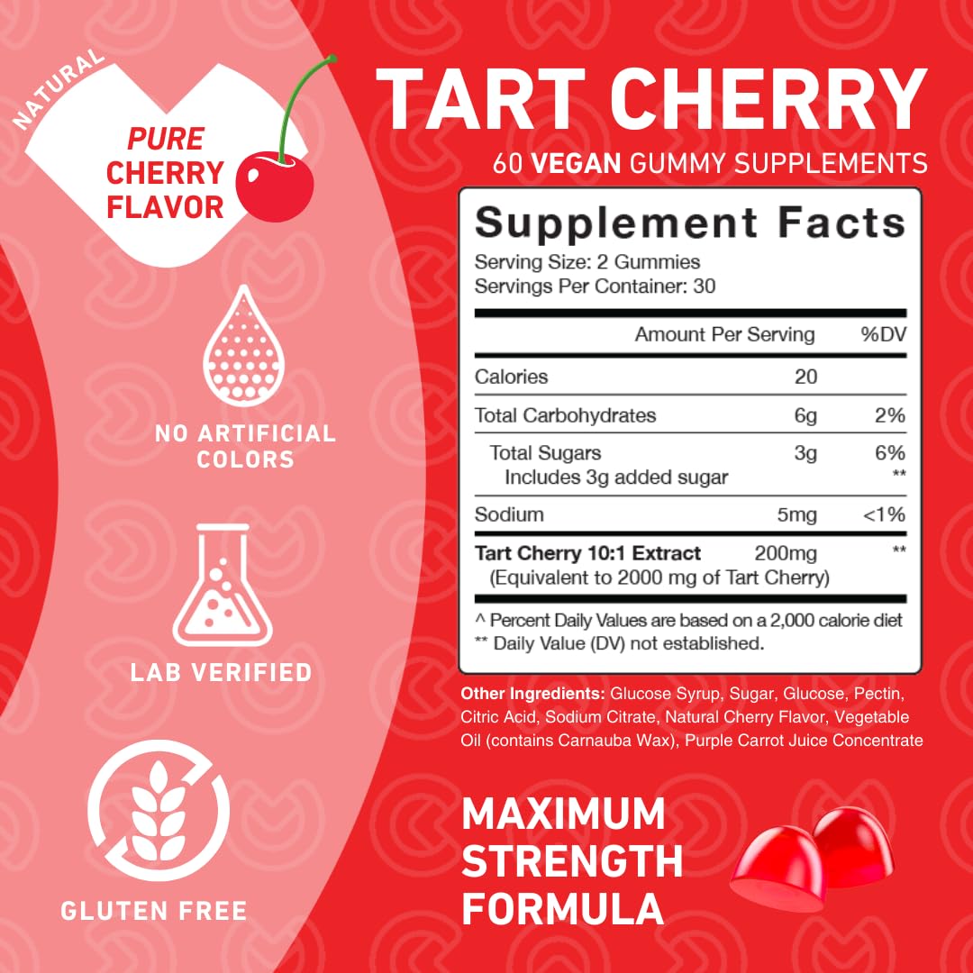 PUREFINITY Tart Cherry Gummies – Uric Acid Flush for Joint Relief & Recovery, Raw Juice Extract Antioxidant – Non-GMO, Gluten Free, Vegan, 60 Count - FENGGESTORE20