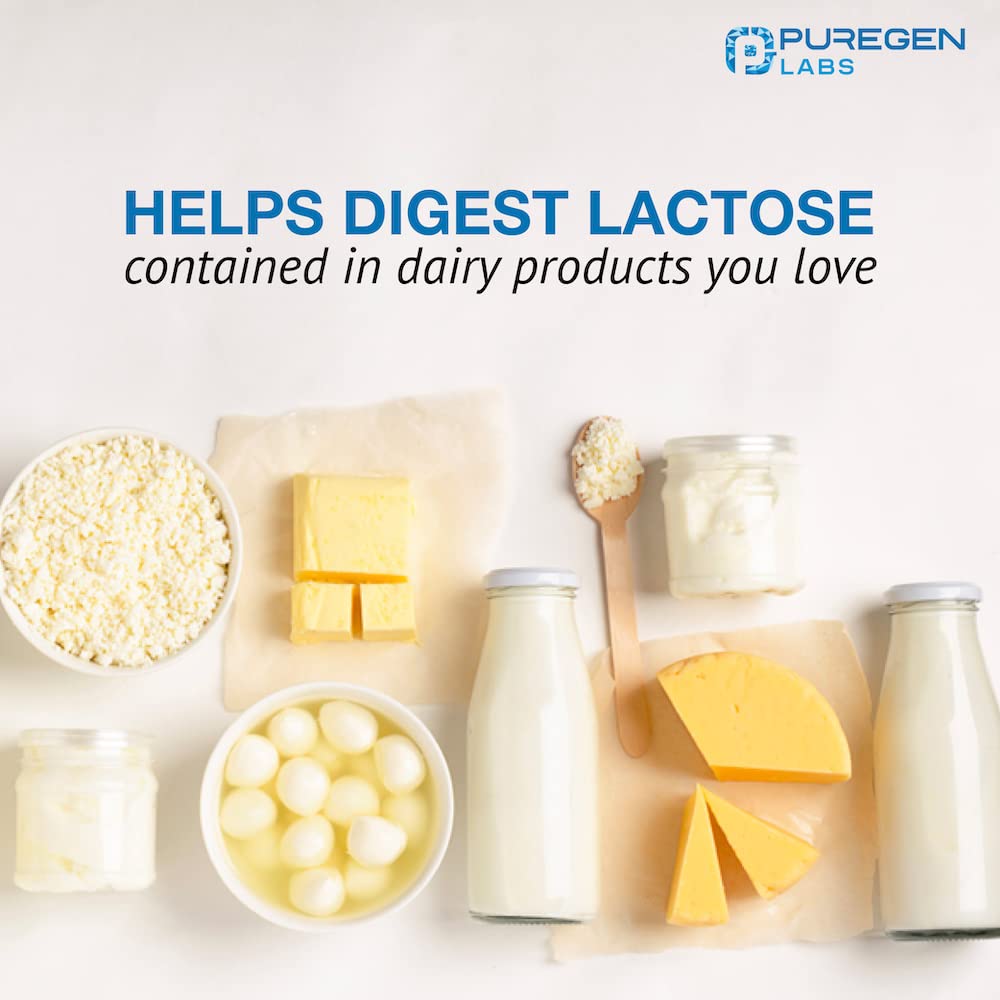 Puregen Labs Dairy Relief Natural Fast Acting Lactase Enzyme 3000 FCC, Lactose Intolerance Pills 90 Caplets - FENGGESTORE20