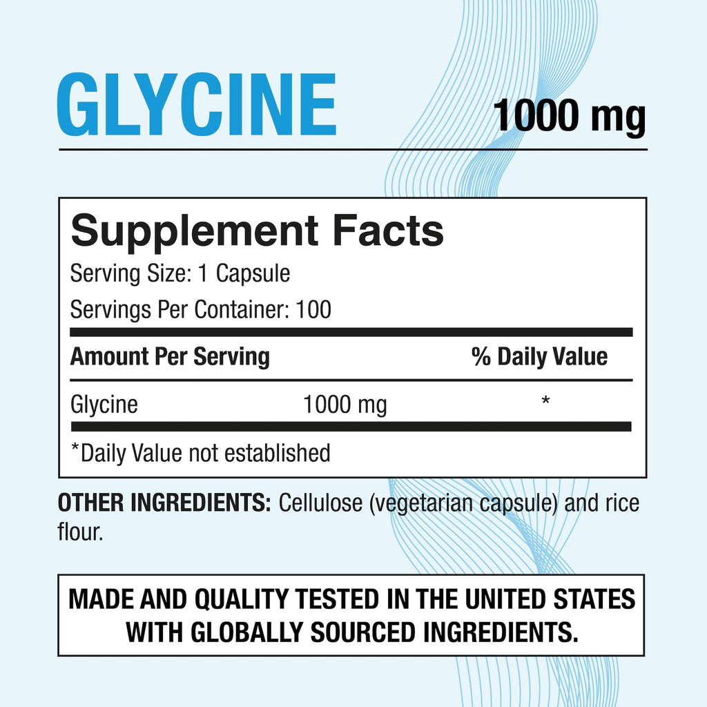 Puregen Labs Glycine 1000mg [High Potency] 100 Vegetarian Capsules, Promotes Healthy Rest | No Harmful Additives - FENGGESTORE20