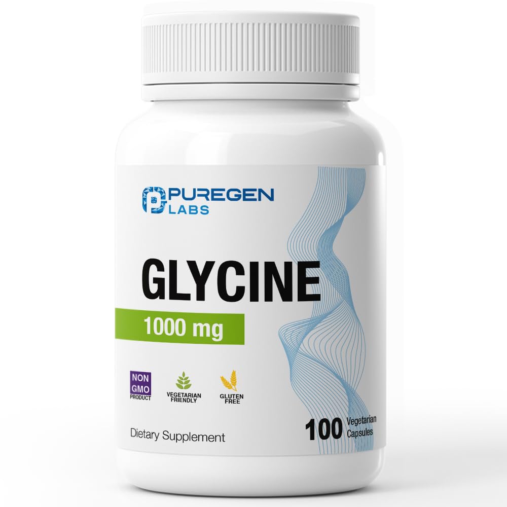 Puregen Labs Glycine 1000mg [High Potency] 100 Vegetarian Capsules, Promotes Healthy Rest | No Harmful Additives - FENGGESTORE20