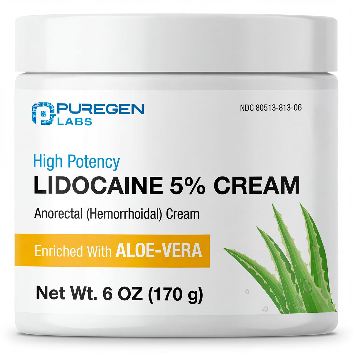 Puregen Labs Lidocaine 5% Anorectal (hemorrhoidal) Cream Maximum Strength | Enriched with Aloe-Vera | 6 Oz - FENGGESTORE20