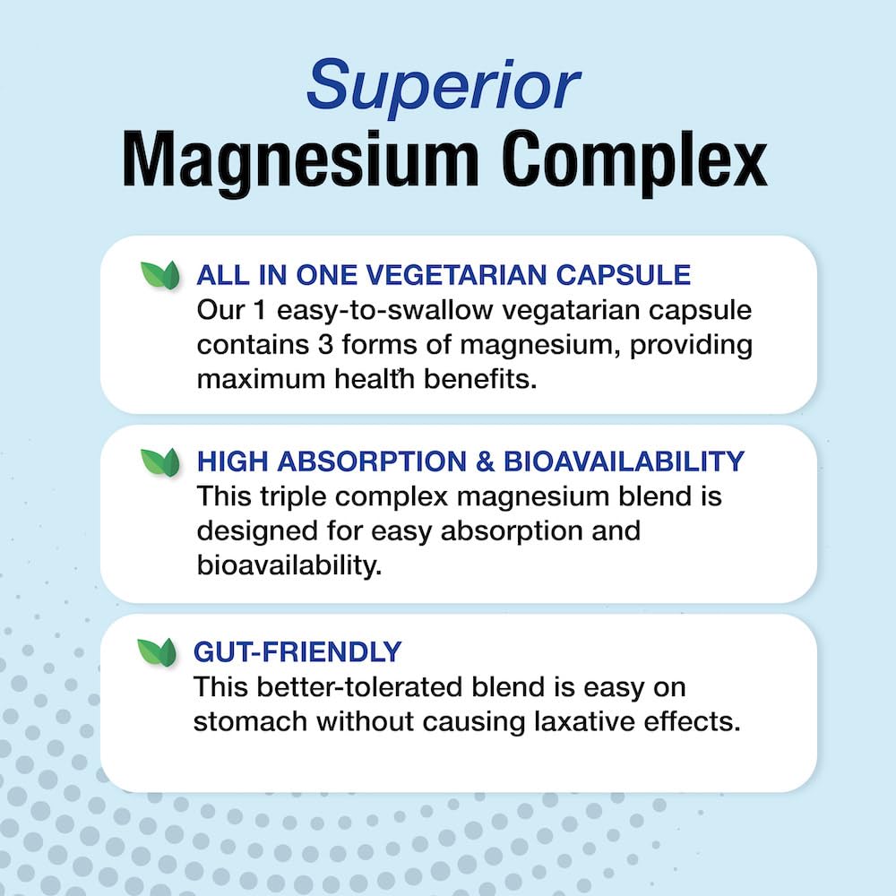 Puregen Labs Triple Magnesium Complex 300mg of Magnesium Glycinate, Malate, & Citrate [High Absorption] 120 Veg Capsules | No Harmful Additives | Non-GMO, NO Gluten and Dairy - FENGGESTORE20