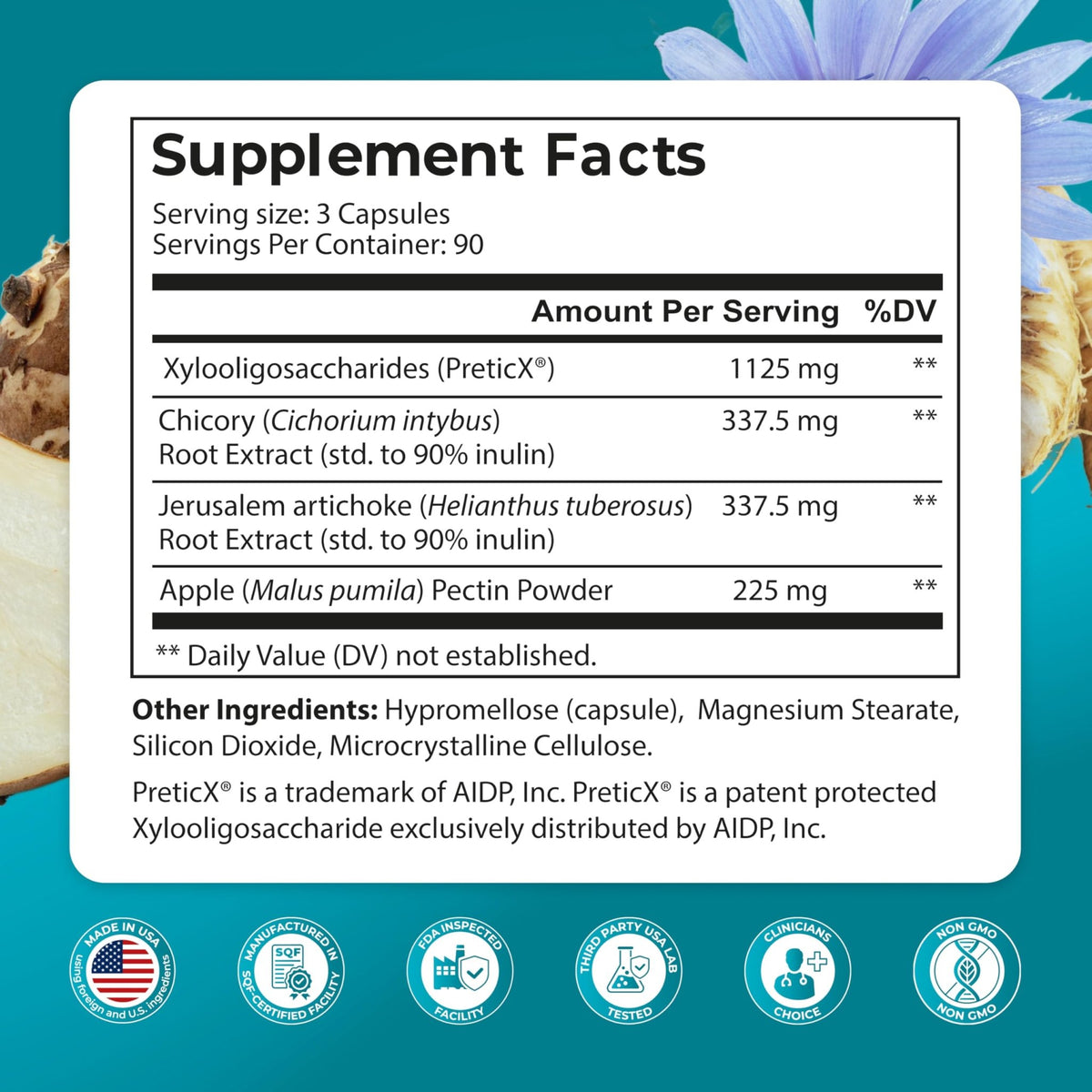 PUREHEALTH Research Improbiome - Prebiotic Fiber - Natural Support for Healthy Gut Prebiotics - Digestive Nutritional Supplements - with Jerusalem Artichoke, Apple Pectin & More - 90 Capsules - FENGGESTORE20