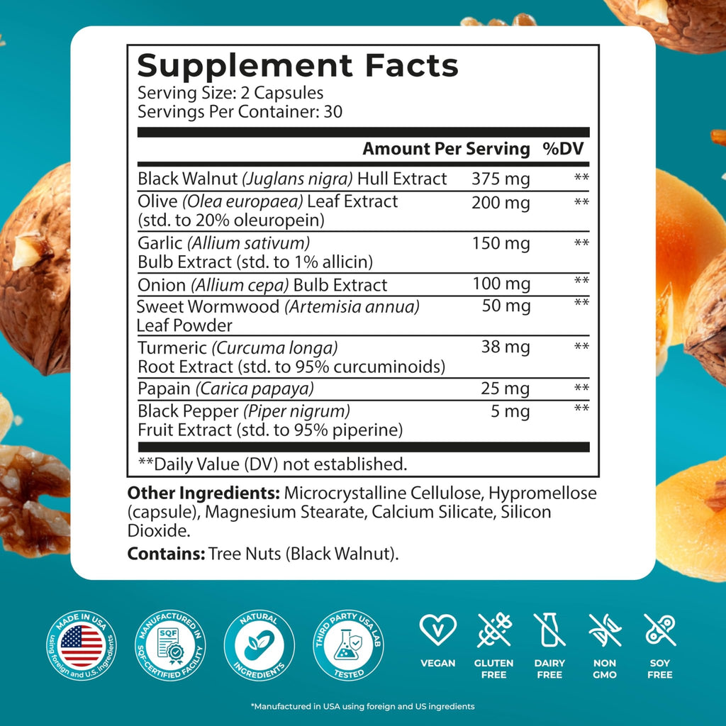 PUREHEALTH RESEARCH Parabroom - Gut Cleanse & Health Supplement - with Black Walnut, Sweet Wormwood Powder, Turmeric Extract, Olive Leaf, Garlic & Onion - FENGGESTORE20